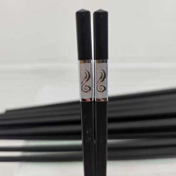 Asian Style Black Chopstick Set – 8 Count Reusable with Metallic Accent Bands - Picture 7 of 7